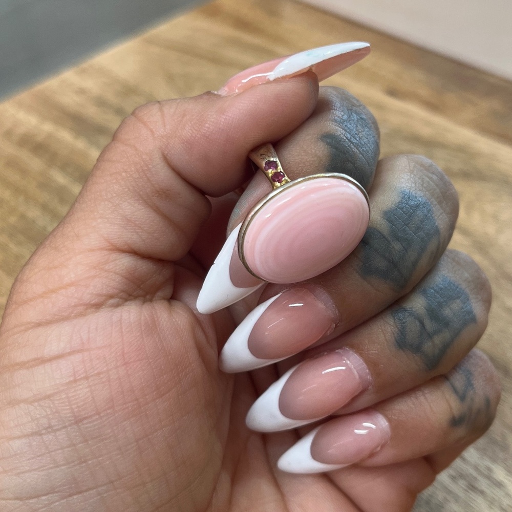 Pink agate ring gold dipped sterling silver